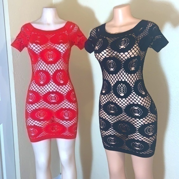 Black Sexy Go go Mesh knitted Bodycon Dress - Picture 1 of 5